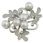 Freshwater Pearl Brosch, med Mässing, Blomma, med strass, vit, 44.50x45.50x16mm, Säljs av PC