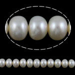 Button Gekweekte Zoetwater Parel kralen, wit, Grade AA, 9-10mm, Gat:Ca 0.8mm, Per verkocht 15 inch Strand