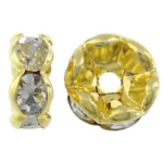 Strass Spacers, Messing, Donut, gold plated, met strass, nikkel, lood en cadmium vrij, 8x8x3.50mm, Gat:Ca 1.8mm, 1000pC's/Bag, Verkocht door Bag