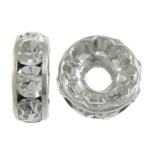 Strass Spacers, Mässing, Donut, platina pläterad, med strass, nickel, bly och kadmium gratis, 10x10x4mm, Hål:Ca 3mm, 500PC/Bag, Säljs av Bag