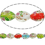 lampwork حبات الرمل الذهبية, امبورك, بيضوي, الرمال الذهبية, 16x11.50mm, حفرة:تقريبا 2-2.5mm, طول 12.5 بوصة, 10جدائل/الكثير, تباع بواسطة الكثير