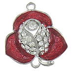 Fleur Zinc Alloy connecteur, alliage de zinc, Placage de couleur platine, émail & avec strass & boucle de 1/1, rouge, sans plomb et cadmium, 27x25x7mm, Trou:Environ 2mm, 50PC/sac, Vendu par sac