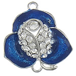 Conector de liga de zinco de flor, cromado de cor platina, esmalte & com strass & laço de 1/1, azul, Chumbo e cádmio livre, 27x25x7mm, Buraco:Aprox 2mm, 50PCs/Bag, vendido por Bag