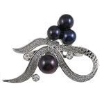 Freshwater Pearl Broche, Ferskvandsperle, med Messing, Bowknot, med rhinestone, sort, 51x36x15mm, Solgt af PC