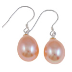 Pendientes de Perlas de Freshwater, Perlas cultivadas de agua dulce, plata esterlina aro de pendiente, Rosado, 8-9mm, Vendido por Par