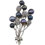 Freshwater Pearl Broche, Ferskvandsperle, med Messing, Flower, sort, 41x63x15mm, Solgt af PC