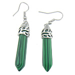 Boucles d'oreilles en pierres précieuses, Malachite, laiton boucle d'oreille crochet, pendule, 8x52x8mm, 10pairescouple/lot, Vendu par lot