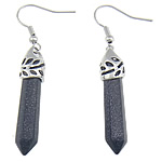 Blue Goldstone Drop Earring, messing oorbel haak, Slinger, 8x52x8mm, 10paren/Lot, Verkocht door Lot