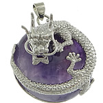 Natürlicher Quarz Anhänger, Amethyst, mit Messing, Drachen, Februar Birthstone, 31x36x14mm, Bohrung:ca. 4x5mm, 10PCs/Tasche, verkauft von Tasche