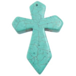 Turquoise siogairlín, Turquoise sintéiseach, Cross, gorm éadrom, 33x49x6.50mm, Poll:Thart 1mm, 20ríomhairí pearsanta/Lot, Díolta De réir Lot