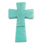 Turquoise siogairlín, Turquoise sintéiseach, Cross, turquoise gorm, 32x52x7mm, Poll:Thart 1mm, 20ríomhairí pearsanta/Lot, Díolta De réir Lot