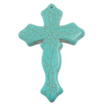 Turquoise siogairlín, Turquoise sintéiseach, Cross, turquoise gorm, 49x75x7mm, Poll:Thart 1.8mm, 50ríomhairí pearsanta/Lot, Díolta De réir Lot