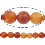 Φυσικά Χάντρες Red Agate, Γύρος, μηχανής πολύπλευρη & ρίγα, 14mm, Τρύπα:Περίπου 1.2-1.5mm, Μήκος 15.5 inch, 5Σκέλη/Παρτίδα, Sold Με Παρτίδα