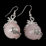 Rose Quartz Csepp Fülbevaló, sárgaréz fülbevaló akasztó, Sárkány, platina színű bevont, 16x42mm, Hossz 1.65 inch, 10párok/Lot, Által értékesített Lot