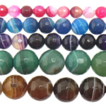 Perles agates, agate mixte, Rond, strie, couleurs mélangées, 12mm, Trou:Environ 1-1.5mm, Longueur 15 pouce, 5Strandstoron/lot, Vendu par lot