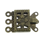 Fermoir à cliquet en laiton, rectangle, Plaqué de couleur de bronze antique, 3 brins, protéger l'environnement, sans nickel, plomb et cadmium, 10x7x2.50mm, Trou:Environ 1mm, 200PC/sac, Vendu par sac