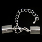 Mässing Lobster Claw Cord Lås, platina pläterad, med ändlock, 42mm, 6x12x3mm, 9x13mm, Hål:Ca 8.5mm, 100Satser/Lot, Säljs av Lot