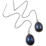 Pendientes de Perlas de Freshwater, Perlas cultivadas de agua dulce, plata esterlina aguja de pendiente, Gota, amaranto, 8.50x54mm, Vendido por Par