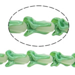 Granulos artesanais de  Lampwork, vidrilho, vegetal, feito à mão, verde, 26x18x7mm, Buraco:Aprox 2-4mm, 20PCs/Strand, vendido para 18.9 inchaltura Strand