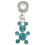 European stile Zinc Alloy pendenti, lega in zinco, Orso, placcato color platino, con strass, blu mare, assenza di nichel,piombo&cadmio, 34x11.50x5mm, Foro:Appross. 4.5mm, 10PC/borsa, Venduto da borsa