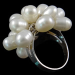 Pearl Fionnuisce Finger Ring, le Prás, Rís, nádúrtha, bán, 7-8mm, Poll:Thart 18.5mm, Méid:8.5, Díolta De réir PC