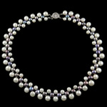 Naturliga sötvatten pärlband, Freshwater Pearl, mässing låda spänne, Knapp, vit, 6-10mm, Såld Per 17.5 inch Strand