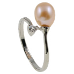 Sötvatten Pearl Finger Ring, Freshwater Pearl, med STRASS & Mässing, naturlig, rosa, 21x26x11.50mm, Innerdiameter:Ca 18mm, Storlek:8, Säljs av PC