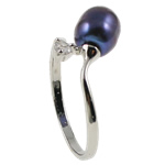 Slatkovodni Pearl Finger Ring, s Vještački dijamant & Mesing, prirodan, tamno ljubičasta, 21x26x11.50mm, Unutarnji promjer:Približno 18mm, Veličina:8, Prodano By PC