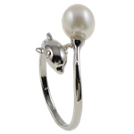 Sötvatten Pearl Finger Ring, Freshwater Pearl, med Mässing, Dolphin, naturlig, vit, 21x26x11.50mm, Innerdiameter:Ca 16mm, Storlek:5.5, Säljs av PC