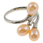 Slatkovodni Pearl Finger Ring, s Mesing, prirodan, roze, 21x28x23.50mm, Unutarnji promjer:Približno 18mm, Veličina:8, Prodano By PC