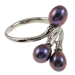 Pearl Fionnuisce Finger Ring, le Prás, nádúrtha, dorcha corcra, 21x28x23.50mm, Trastomhas Istigh:Thart 18mm, Méid:8, Díolta De réir PC