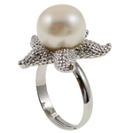 Freshwater Pearl fingerring, Ferskvandsperle, med Messing, Stjerne, naturlig, hvid, 22x22mm, Indvendig diameter:Ca. 18mm, Størrelse:8, Solgt af PC