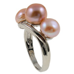 Zoetwater Parel Finger Ring, met Messing, natuurlijk, purper, 21x26x10mm, Binnendiameter:Ca 18mm, Maat:8, Verkocht door PC