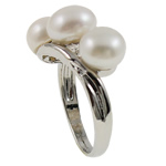 Pearl Fionnuisce Finger Ring, le Prás, nádúrtha, bán, 21x26x10mm, Trastomhas Istigh:Thart 18mm, Méid:8, Díolta De réir PC