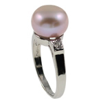 Freshwater Pearl fingerring, Ferskvandsperle, med Messing, Runde, naturlig, lilla, 19x25.50x9.50mm, Indvendig diameter:Ca. 16mm, Størrelse:5.5, Solgt af PC