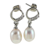 Freshwater Pearl Earrings with Rhinestone brass post pin Teardrop natural white Sold By Pair