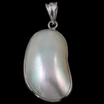 Freshwater Pearl Vedhæng, Shell, med Zinc Alloy, naturlig, blandet, hvid, 28x49x10mm, Hole:Ca. 5x8mm, Solgt af PC