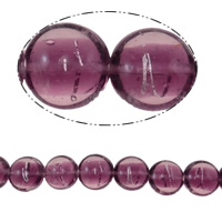 Silver Foil Lampwork, Rond plat, zilverfolie, purper, 16x8mm, Gat:Ca 1.5mm, 100pC's/Bag, Verkocht door Bag