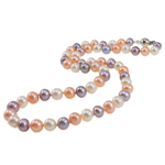 Přírodní Sladkovodní Pearl náhrdelník, mosaz bajonet zavírací, Kolo, 7-8mm, Prodáno za Cca 17 inch Strand