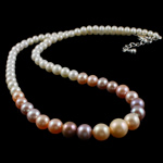 Naturliga sötvatten pärlband, Freshwater Pearl, mässing Karbinlås, Rund, Grade AAA, 4-9mm, Såld Per Ca 16.5 inch Strand