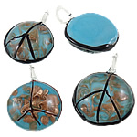 Mode Lampwork Pendants, Flat Round, handgjord, guldfolie, blandade färger, 32x31x8.5mm, 36x35x13mm, 190x250x15mm, Hål:Ca 6-8mm, 12PC/Box, Säljs av Box