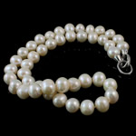 Colar de Pérolas de Água Doce Natural, Pérolas de água doce, Bronze Fecho, Roda, naturais, branco, 9-10mm, vendido para 16.5 inchaltura Strand