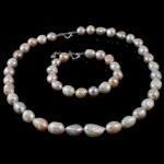 Natural Gekweekte Zoetwater Parel Sieraden Sets, armband & halsketting, messing karabijn, Rijst, natuurlijk, 11-12mm, Lengte 16.5 inch,  7 inch, Verkocht door Stel