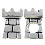 Cink Alloy European perle, Zgrada, starinski srebrne boje pozlaćen, bez trol, nikal, olovo i kadmij besplatno, 9x12.50x8mm, Rupa:Približno 5mm, 10računala/Torba, Prodano By Torba