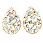 Lo zinco in lega Stud Earring, lega in zinco, titanio Inserisci, Lacrima, placcato color oro, con strass Ceca, assenza di nichel,piombo&cadmio, 26x18mm, 12Pairspaio/borsa, Venduto da borsa