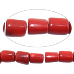 Perles en corail naturel, tube, rouge, 9-12x10-15mm, Trou:Environ 1.5mm, Longueur Environ 17 pouce, 10Strandstoron/lot, Environ 36PC/brin, Vendu par lot