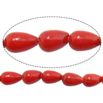 Přírodní Coral korálky, Slza, červený, 5x8mm, Otvor:Cca 1mm, Délka Cca 16 inch, 10přediva/Lot, Cca 51PC/Strand, Prodáno By Lot