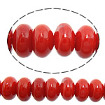 Grânulos corais naturais, Coral natural, Rondelle, vermelho, 6x4mm, Buraco:Aprox 1mm, comprimento Aprox 17 inchaltura, 10vertentespraia/Lot, Aprox 108PCs/Strand, vendido por Lot