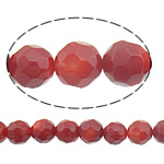 Perles en corail naturel, Rond, facettes, rouge, 7mm, Trou:Environ 0.5mm, Longueur Environ 16 pouce, 10Strandstoron/lot, Environ 57PC/brin, Vendu par lot