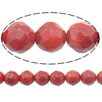 Perline di coralli naturale, corallo naturale, Cerchio, sfaccettati, rosso, 8mm, Foro:Appross. 0.5mm, Lunghezza Appross. 16 pollice, 10Strandstrefolo/lotto, Appross. 50PC/filo, Venduto da lotto